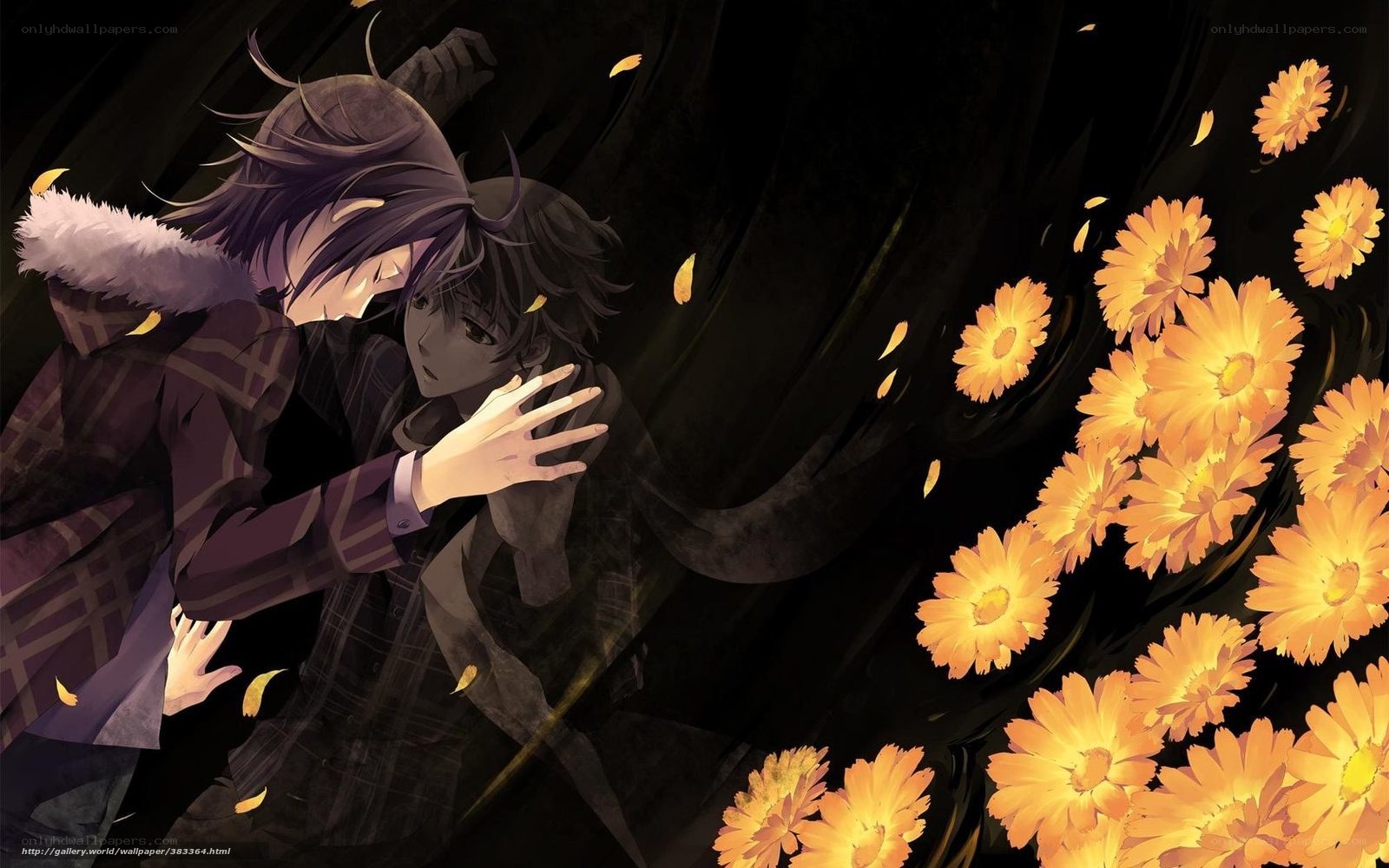 Two anime boys in autumn