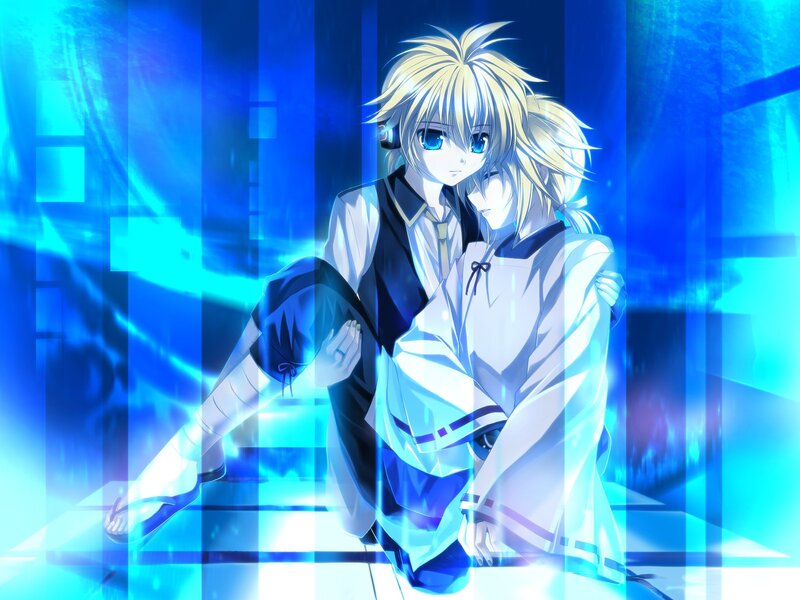 two anime boys in blue light