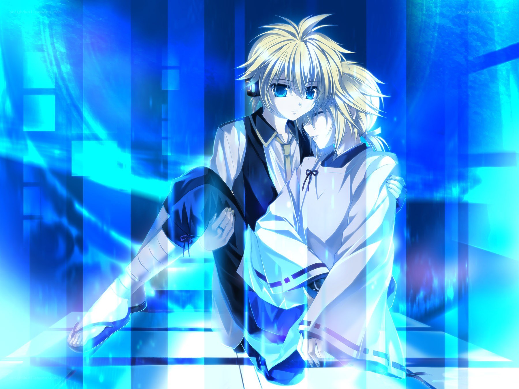 two anime boys in blue light