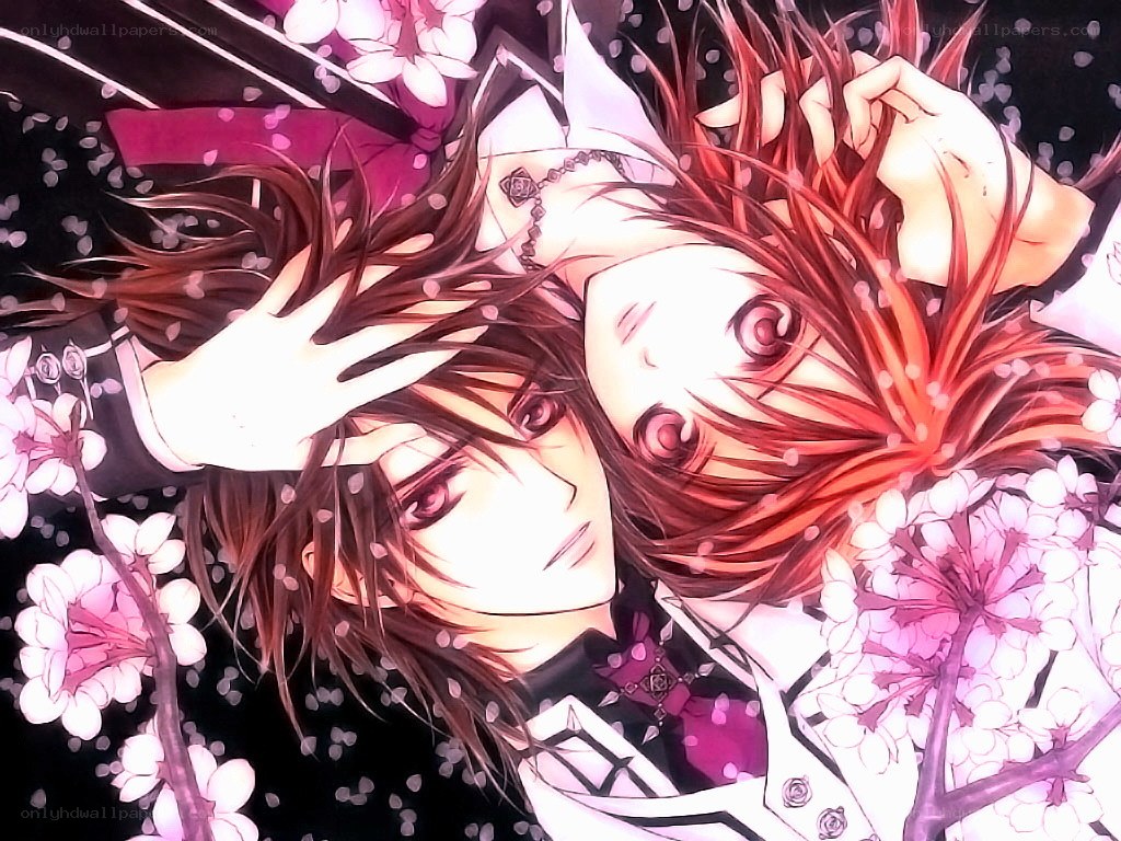 two anime boys in cherry blossoms