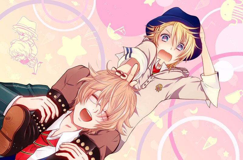 Two anime boys in playful pose