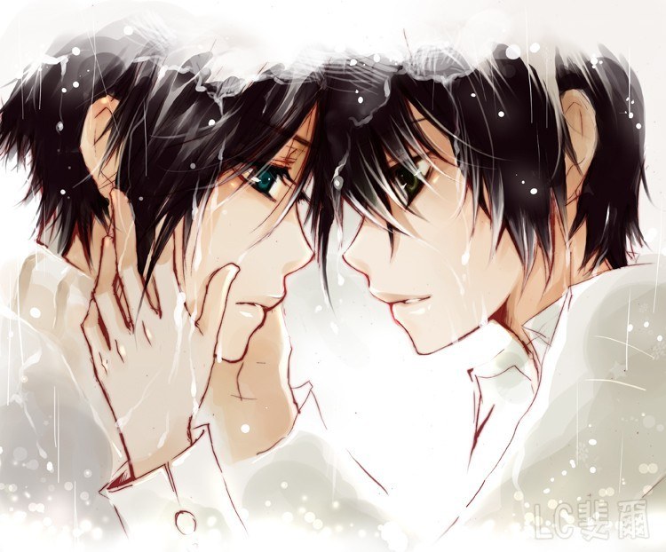 Two anime boys in the rain