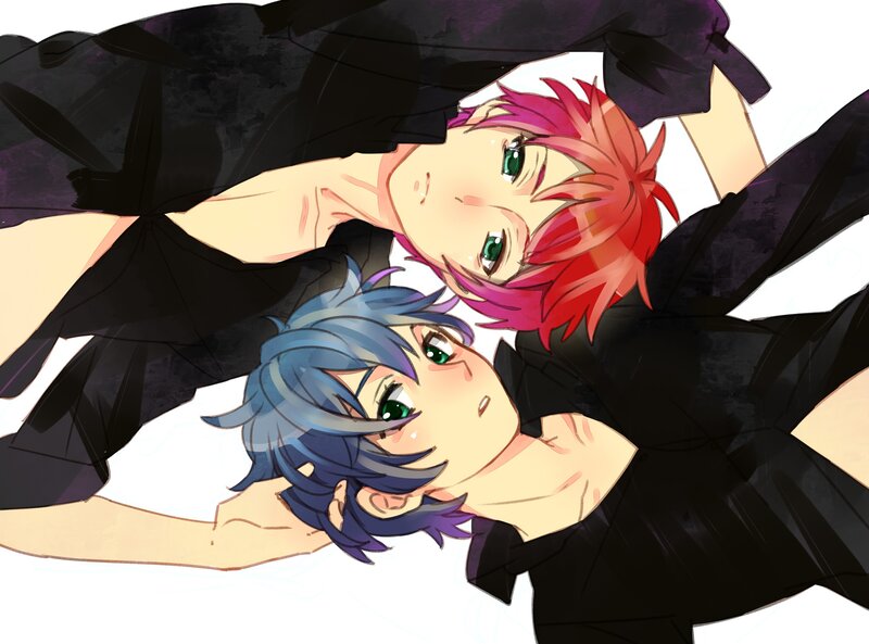 two anime boys lying down