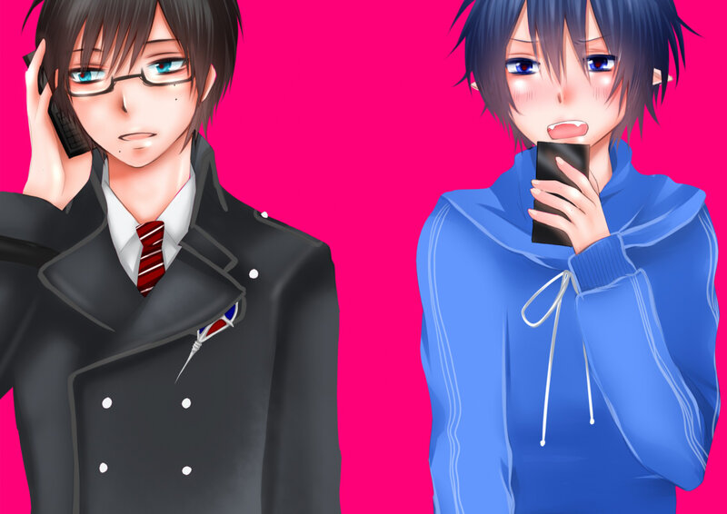 Two Anime Boys on Phones