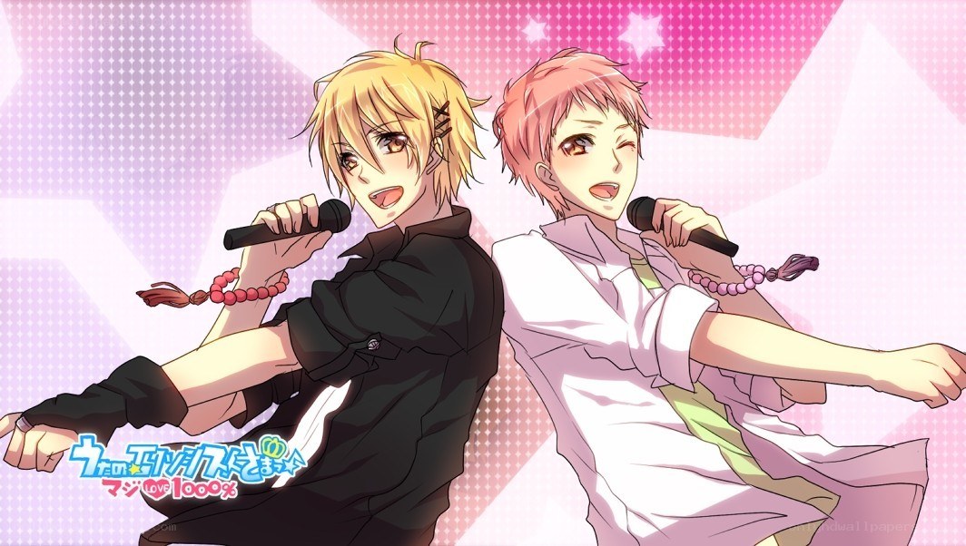 Two anime boys singing together