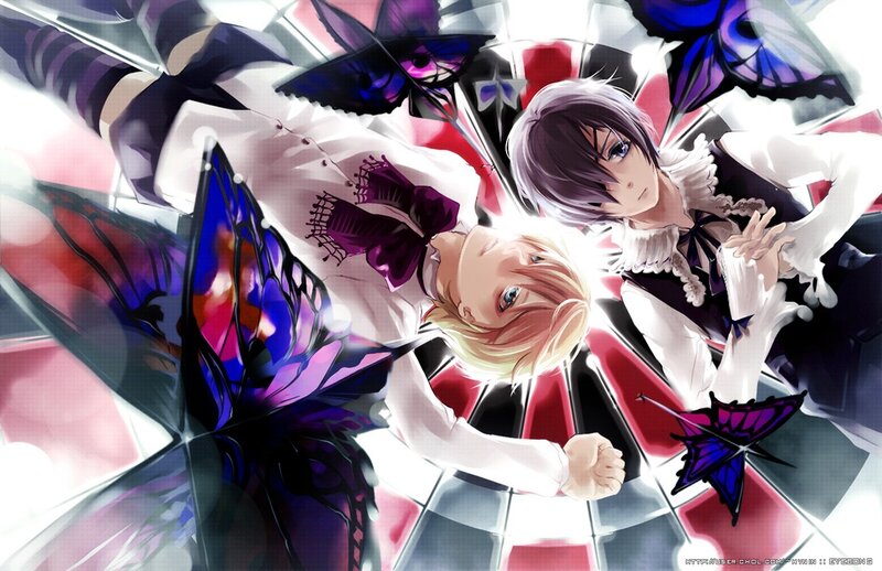 Two anime boys with butterflies