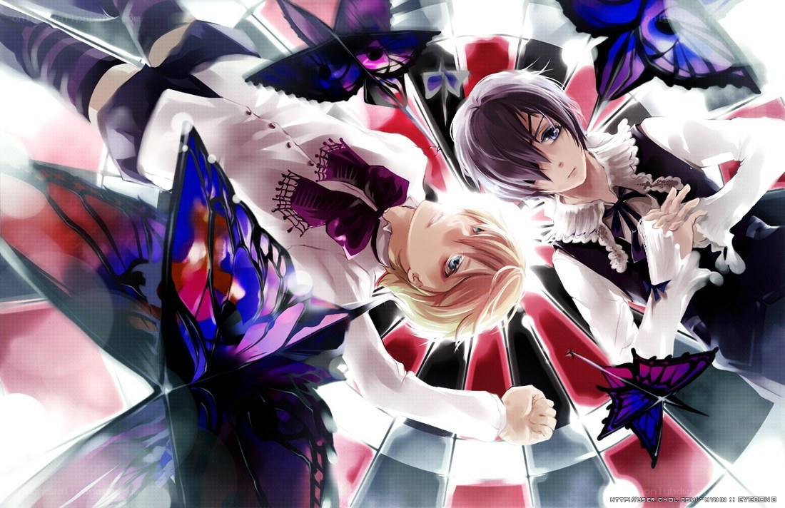 Two anime boys with butterflies
