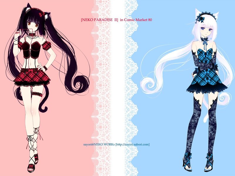 Two anime cat girls in plaid outfits