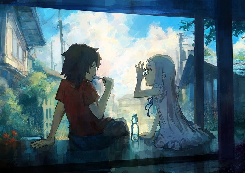 Two anime characters at a table