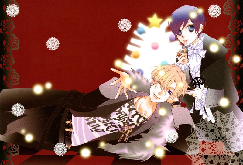 Two anime characters at Christmas