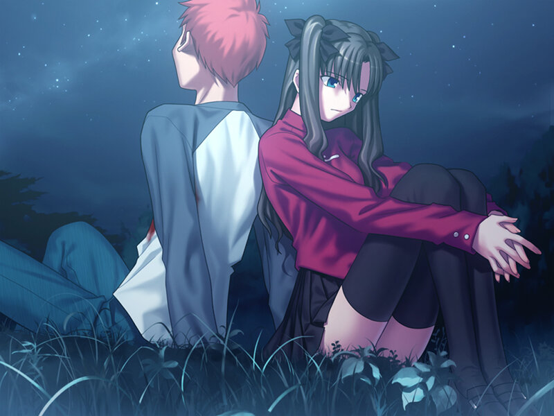 two anime characters at night
