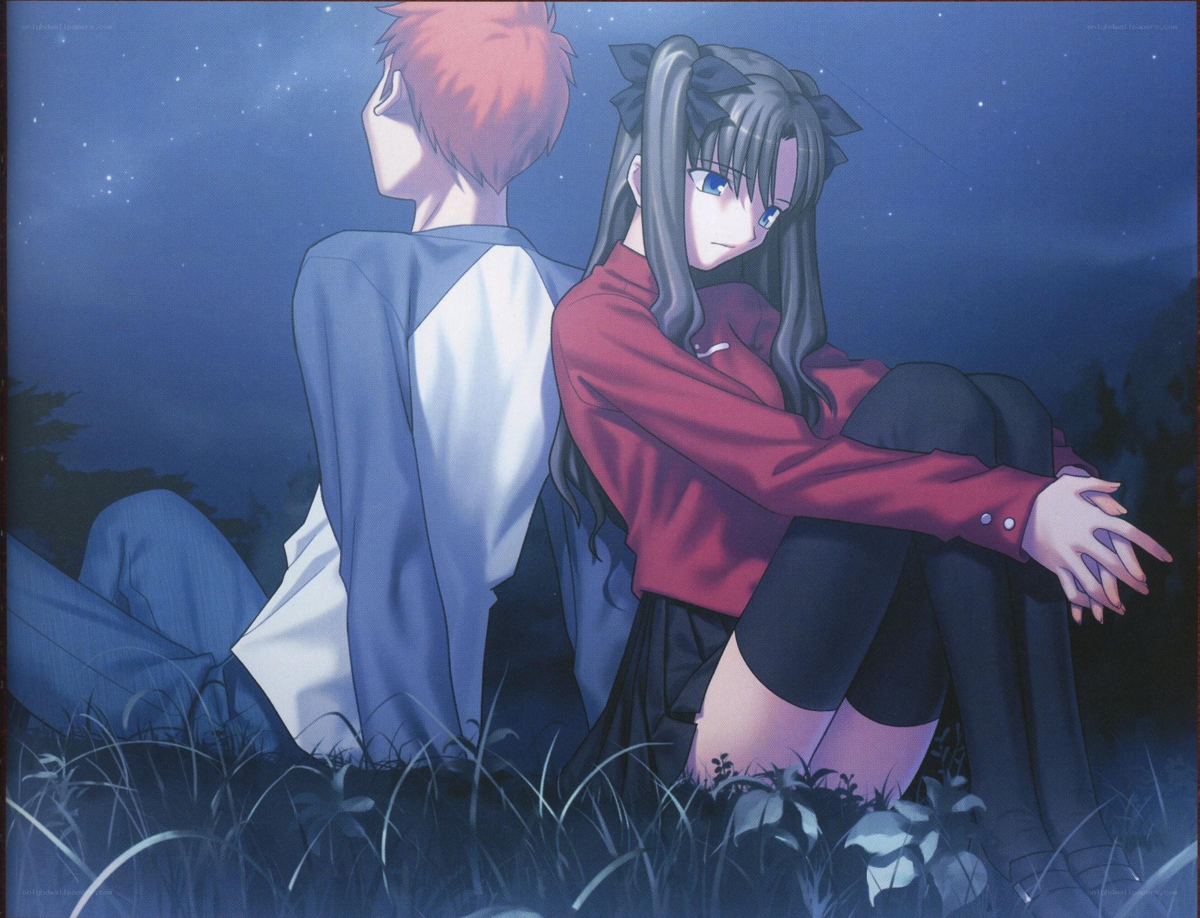 two anime characters at night