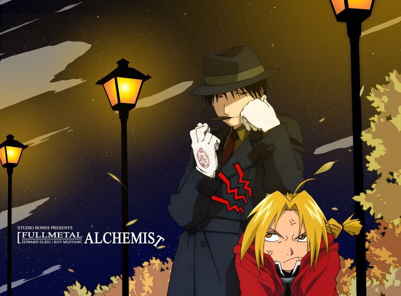 Two Anime Characters at Night — Black, Dramatic, Street Lamps