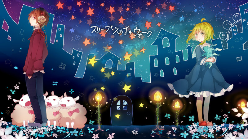 Two Anime Characters at Night — Blue, Dreamy