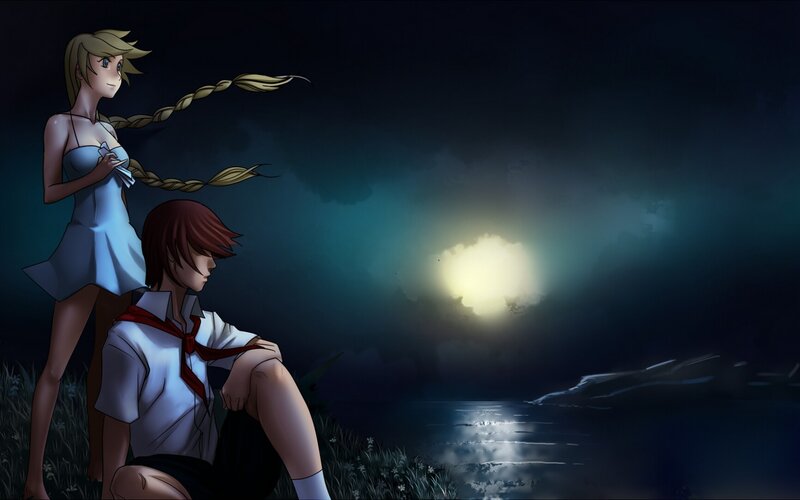 Two Anime Characters at Night — Dark Blue