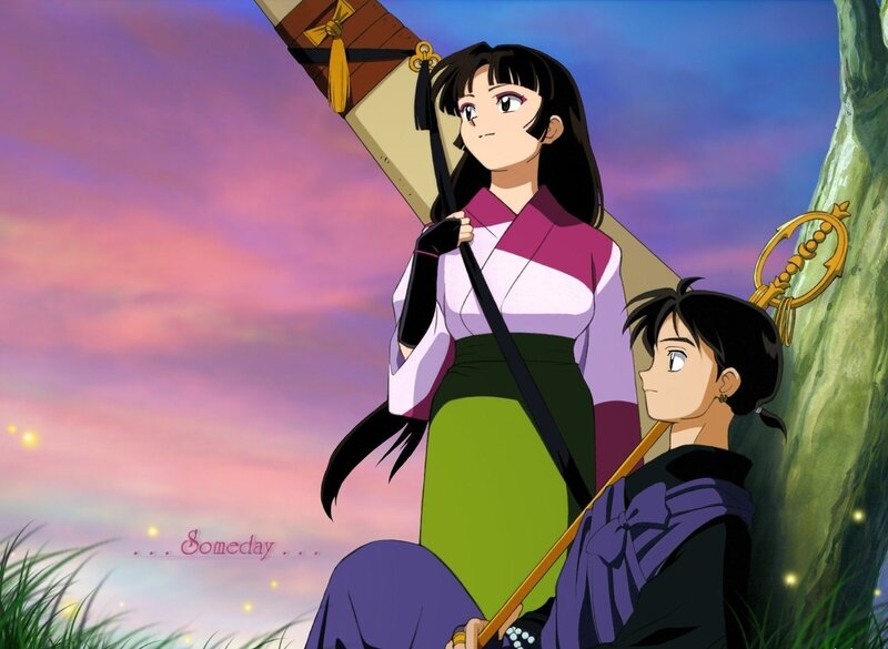 Two anime characters at sunset