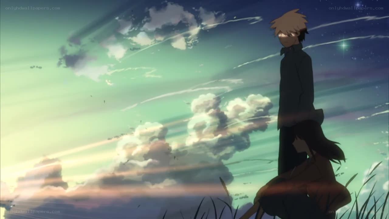 two anime characters at sunset