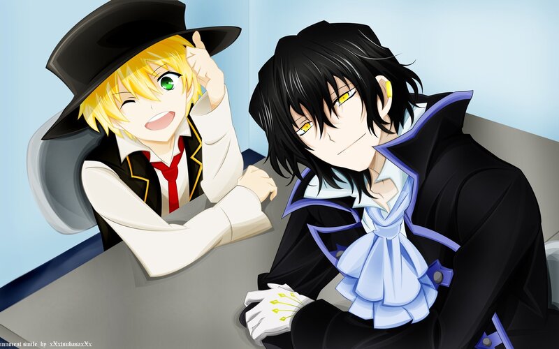 Two Anime Characters at Table — Black