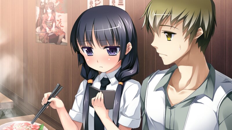 Two Anime Characters at Table — Brown, Calm