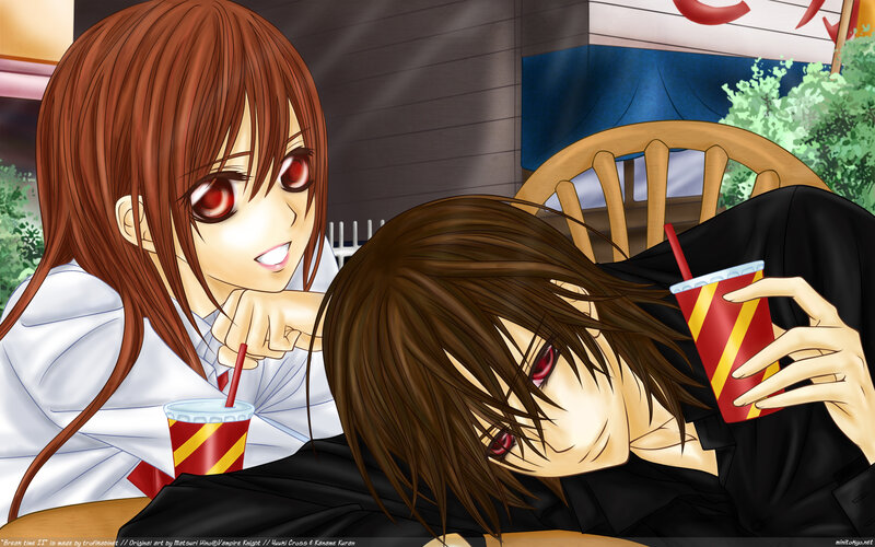 Two Anime Characters at Table — Brown