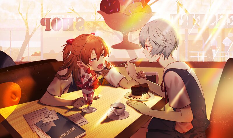 Two Anime Characters at Table — Orange