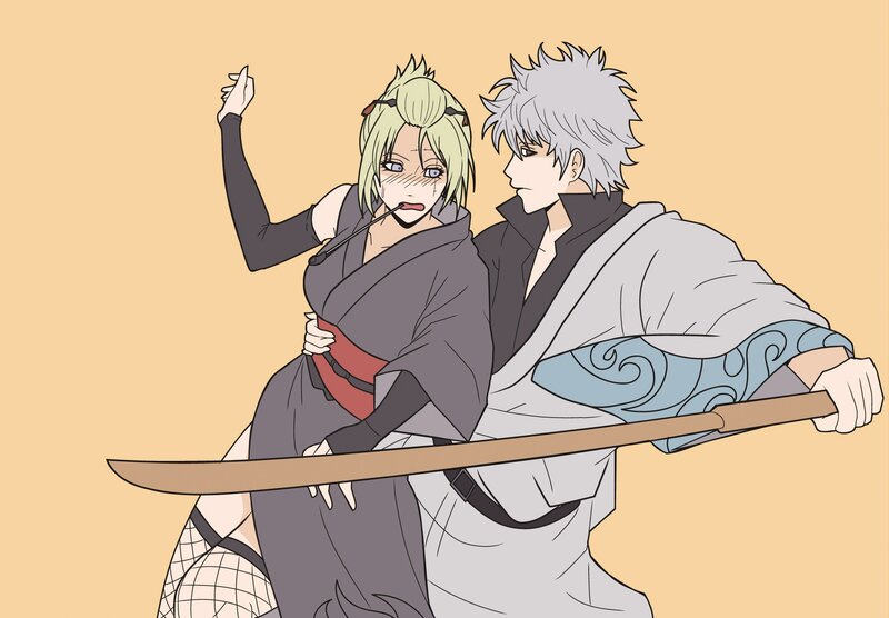 Two Anime Characters — Beige, Dramatic, Sword