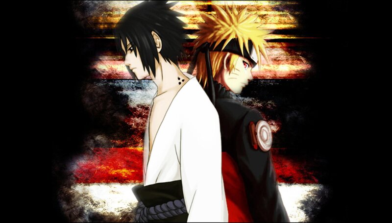 Two Anime Characters — Black, Dramatic, Anime Art, Back View
