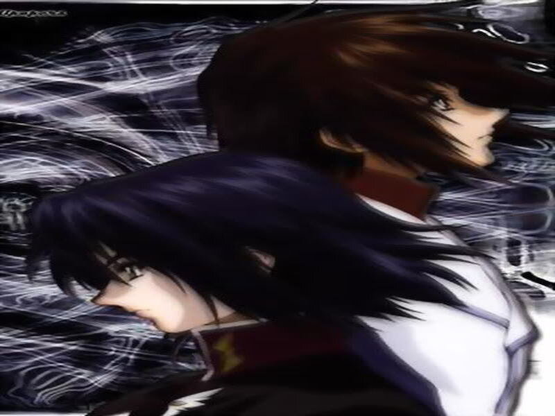 Two Anime Characters — Black, Dramatic, Anime Art, White Energy Lines