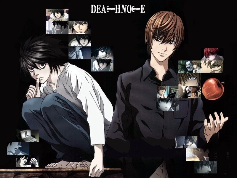 Two Anime Characters — Black, Dramatic, Apple, Laptop