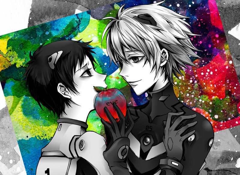 Two Anime Characters — Black, Dramatic, Apple