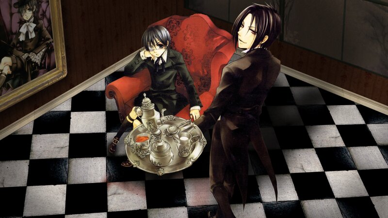 Two Anime Characters — Black, Dramatic, Armchair
