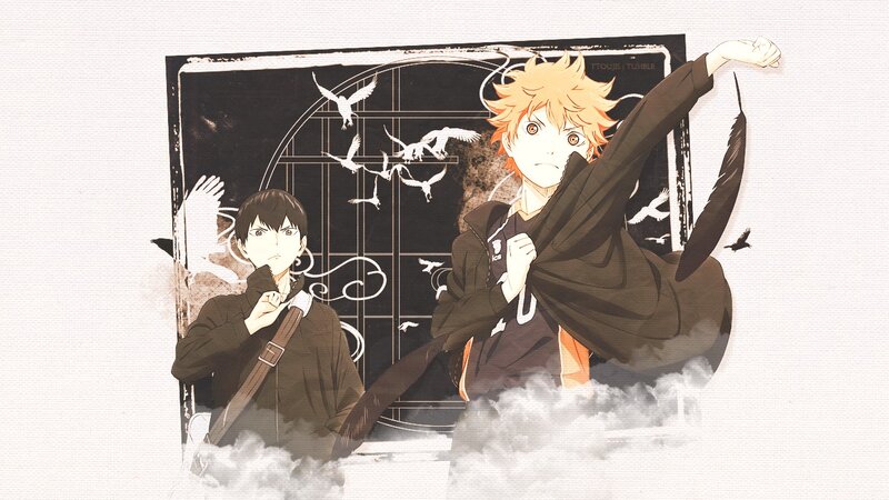 Two Anime Characters — Black, Dramatic, Birds