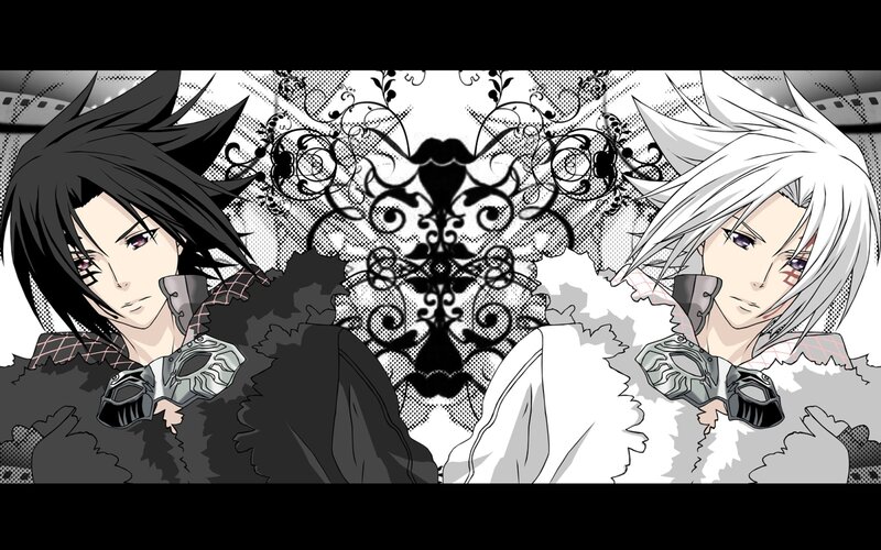 Two Anime Characters — Black, Dramatic, Black and White Hair