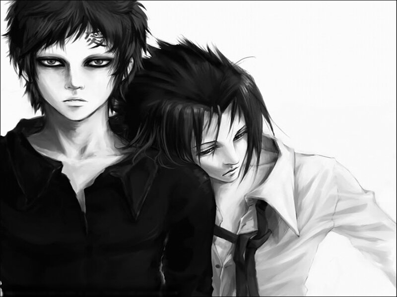 Two Anime Characters — Black, Dramatic, Black and White