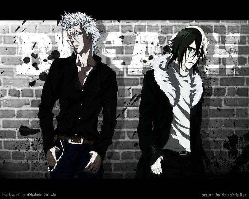 Two Anime Characters — Black, Dramatic, Brick Wall