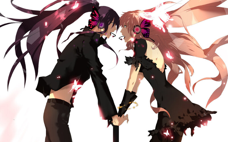 Two Anime Characters — Black, Dramatic, Butterflies, Long Hair