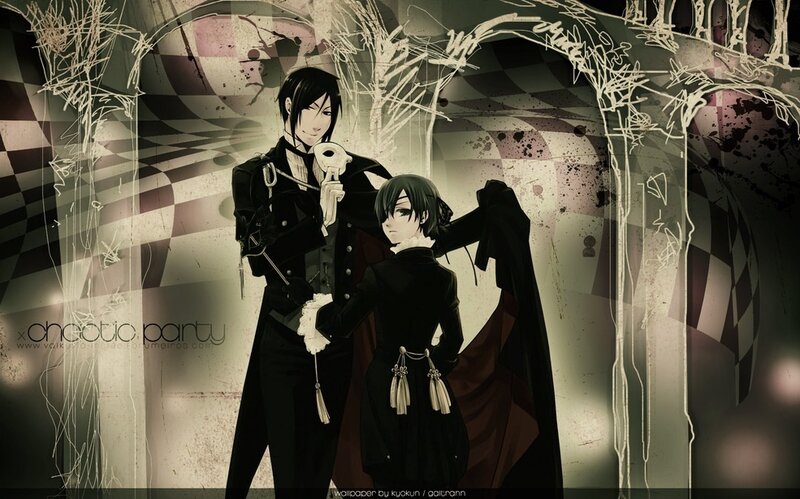 Two Anime Characters — Black, Dramatic, Checkered Pattern