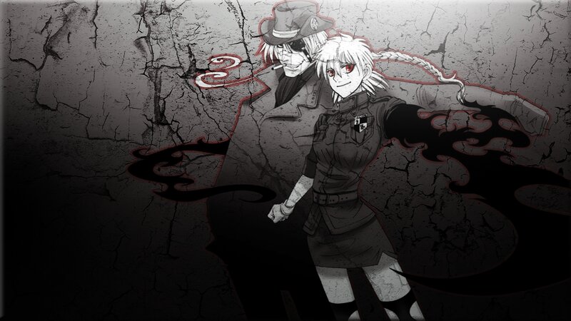 Two Anime Characters — Black, Dramatic, Cracked Wall