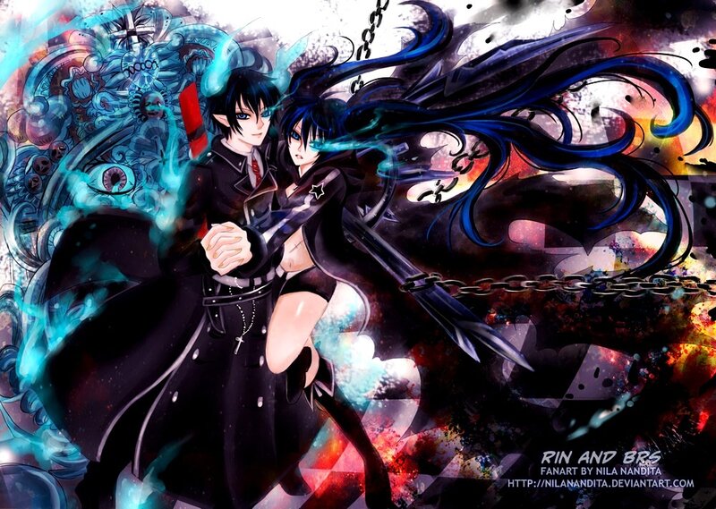 Two Anime Characters — Black, Dramatic, Digital Art, Chains