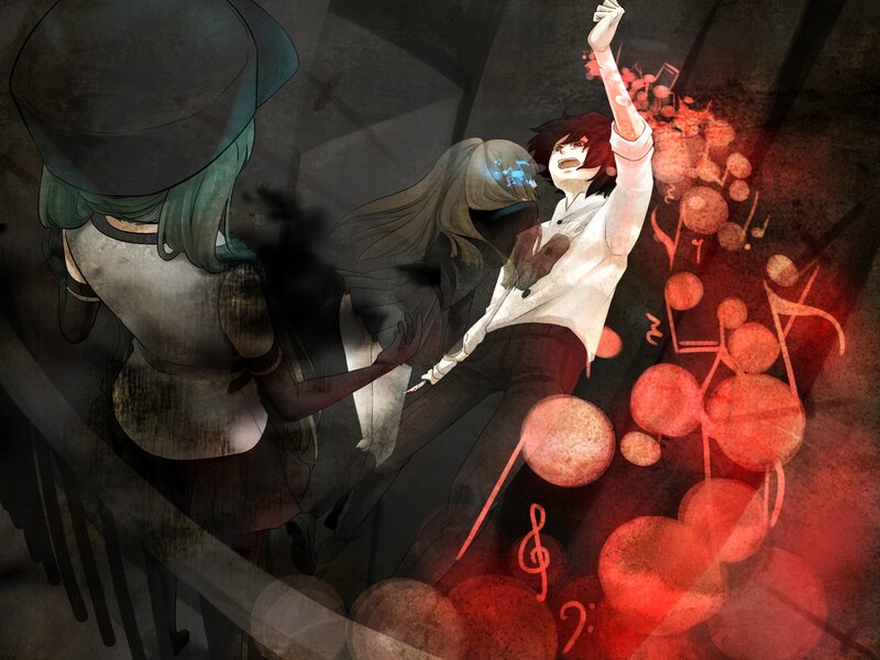 Two Anime Characters — Black, Dramatic, Digital Art, Music Notes