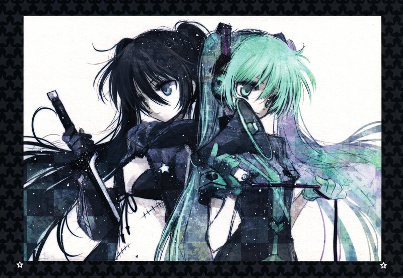 Two Anime Characters — Black, Dramatic, Digital Art, Sword, Long Hair