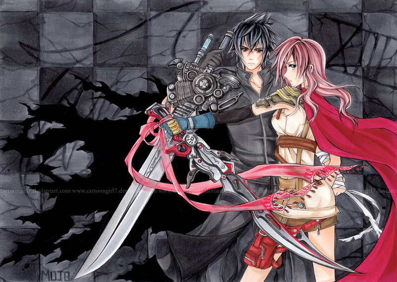 Two Anime Characters — Black, Dramatic, Digital Art, Sword