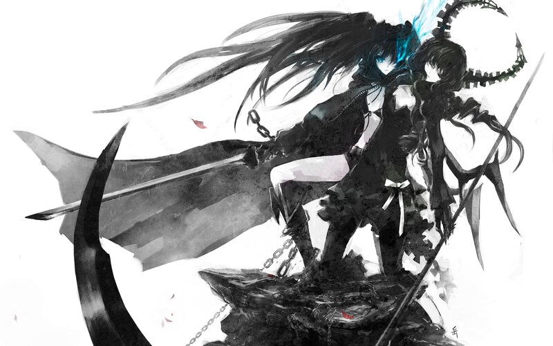 Two Anime Characters — Black, Dramatic, Digital Art, Swords