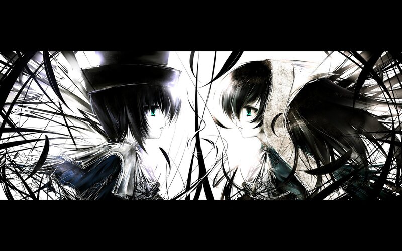 Two Anime Characters — Black, Dramatic, Digital Art