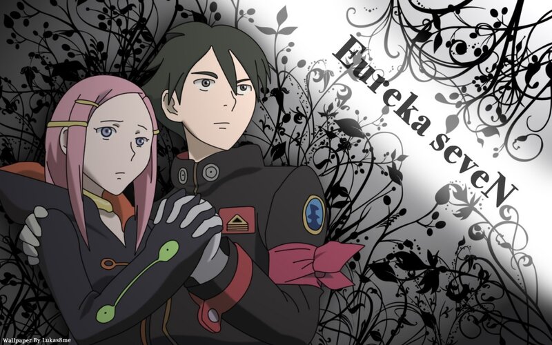Two Anime Characters — Black, Dramatic, Floral Pattern