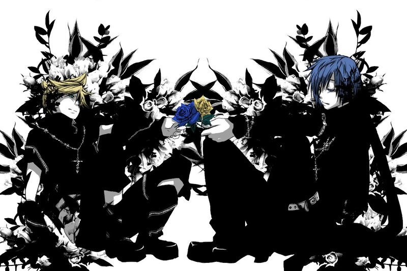 Two Anime Characters — Black, Dramatic, Flowers, Roses