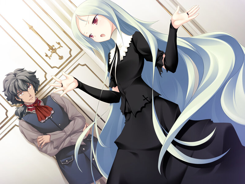 Two Anime Characters — Black, Dramatic, Long Hair, Formal Wear