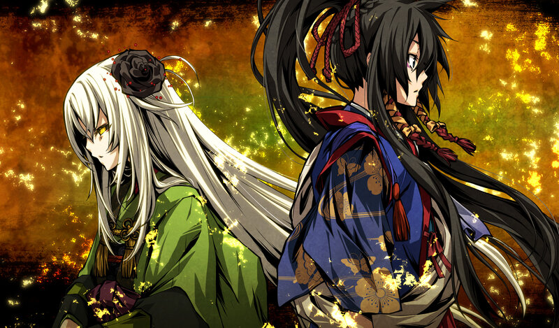 Two Anime Characters — Black, Dramatic, Long Hair, Kimono