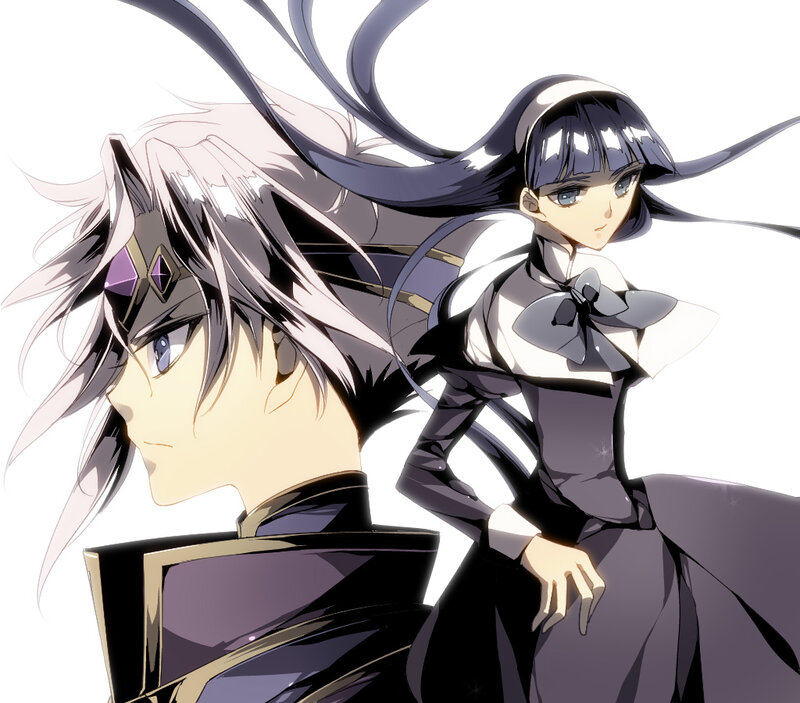 Two Anime Characters — Black, Dramatic, Long Hair, Uniforms