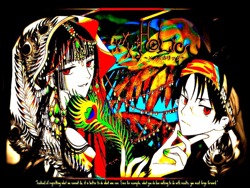 Two Anime Characters — Black, Dramatic, Manga, Feather Headdress